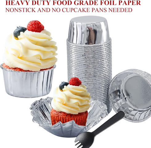 50 Pack Foil Cupcake Liners with Dome Lids, LNYZQUS 5.5 Oz Large Muffin Cups, Disposable