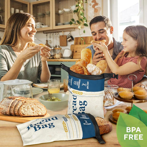 2 Pack Reusable Bread Bags - Perfect To Store Homemade Sourdough Loaf Breads - Special Double-Lock for Longer Freshness