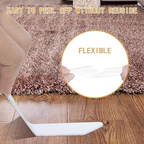Rug Tape, 16 Pcs Dual Sided Washable Removable Rug Stopper, Non-Slip Adhesive for Hardwood Floors
