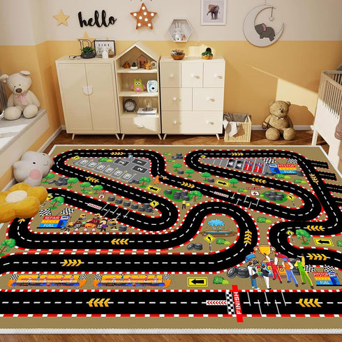 31''x47'' Kids Car Rug for Play Toy Cars, Race Track Play mat Carpet Kid Road Rugs for Playroom Classroom Kids