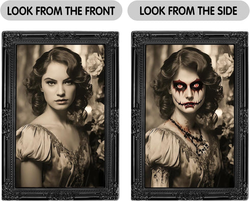 3D Changing Face Moving Portrait Pictures Frames, Halloween Decorations Indoor, 4 Pack for Scary Haunted Mansion Decor