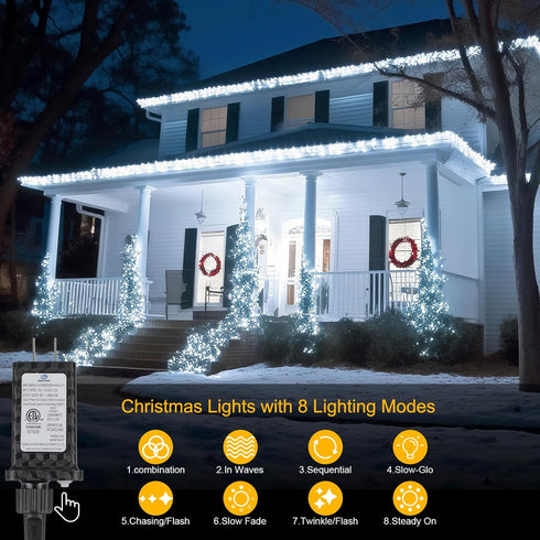 66FT 200LED Plug/Timer/8 Christmas Lights Plug in,Connectable Fairy Lights with Modes, Christmas Tree Lights Lighting