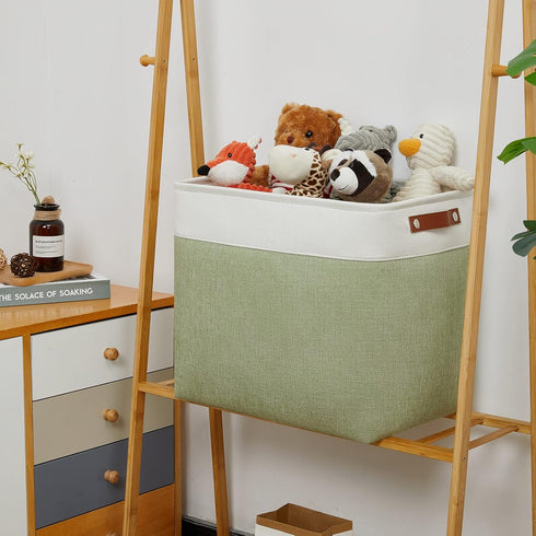 DULLEMELO Large Storage Basket, 17"x12"x15", Fabric Organizer for Clothes, Books, Toys (White & Green)