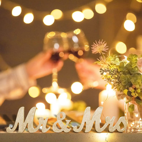 Wooden Mr and Mrs Sign - Rustic Wedding Signs for Table Decoration, Photo Props for Anniversary and Engagement