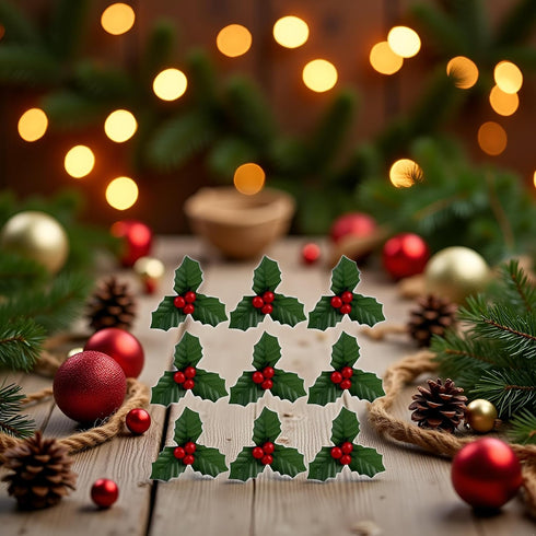 Jinshining 20 Pcs Red and Green Christmas Holly Berries Faux Berry Flowers with Leaves Xmas Berry Picks