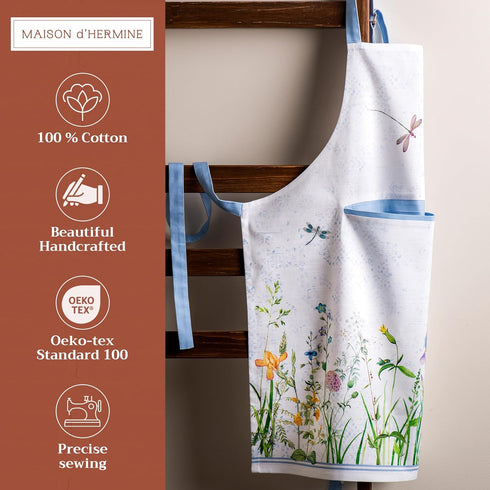 Maison d' Hermine 100% Cotton Kitchen Apron for Women with Pocket, Chef Apron for Men Cooking, Gardening, Server,