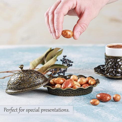 Crystalia Traditional Candy Bowl with Lid, Decorative Ellipse Turkish Delight Container, Ottoman Design Serving Dish