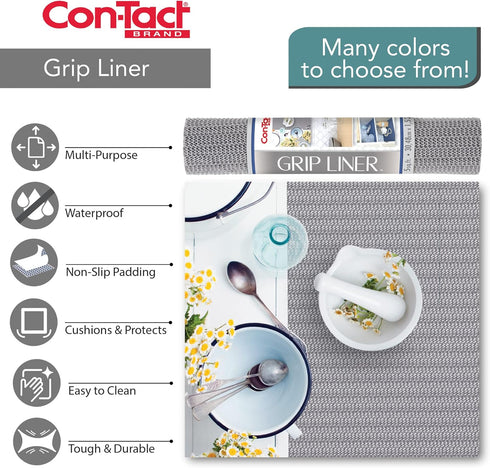 Con-Tact Brand Grip Classic Shelf Liner - Non-Adhesive Drawer Liner, Multi-Purpose Design, 12" x 5', Pack of 6
