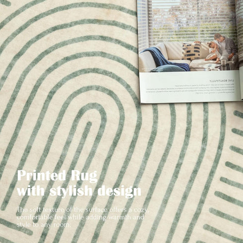 5x7 LUXRUG Washable Area Rug - Boho Living Room Rug Soft Indoor Carpet Ultra-Thin Sage Green Modern Abstract Rainbow