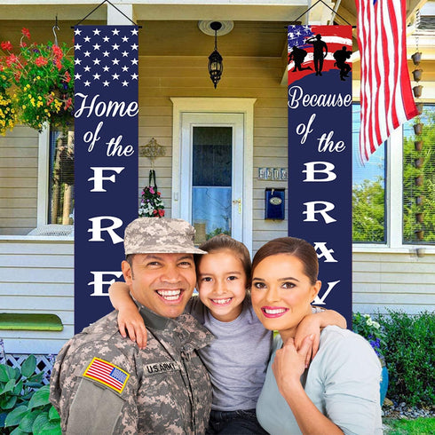 American Flag Soldier Porch Sign Banners - Patriotic Decoration for Memorial Day, 4th of July, Veterans Day, Labor Day