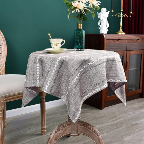 36x36 inch) NEWISHER Rustic Farmhouse Embroidered Small Square Tablecloth Jacquard Striped Table Cloth Linen Texture