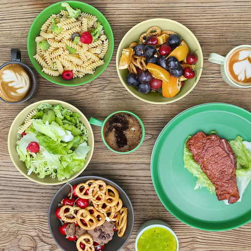 shopwithgreen Plastic Cereal Bowls Set of 6, Dust-Proof Lid, Reusable, Microwave and Dishwasher Safe, 24 OZ