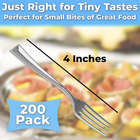 Super Elegant 200ct Plastic Tasting Forks, Mini Cocktail or Sampling Fork Set for Appetizers