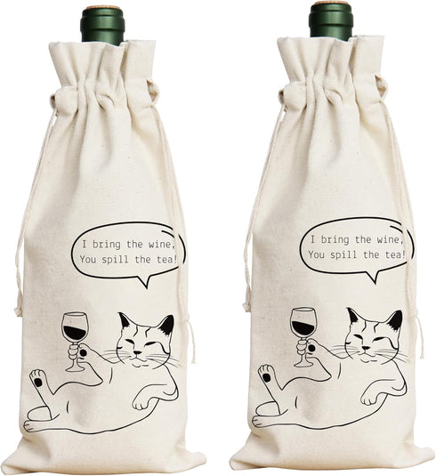 PurpleEssences Wine Gift Bag Reusable - Natural Cotton Linen Bottle Cover for