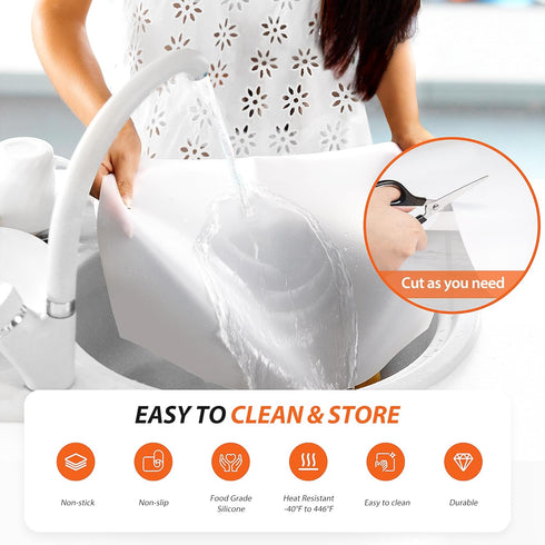 White Silicone Mats for Kitchen Counter, Heat Resistant Non-Slip Table Mat, Reusable Pastry Mat