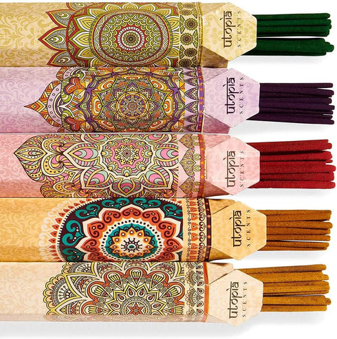 Premium Quality Incense Sticks Variety Gift Pack, 75 Sticks: Lavender, Sandalwood, Jasmine, Vanilla, Rose Aroma, Free