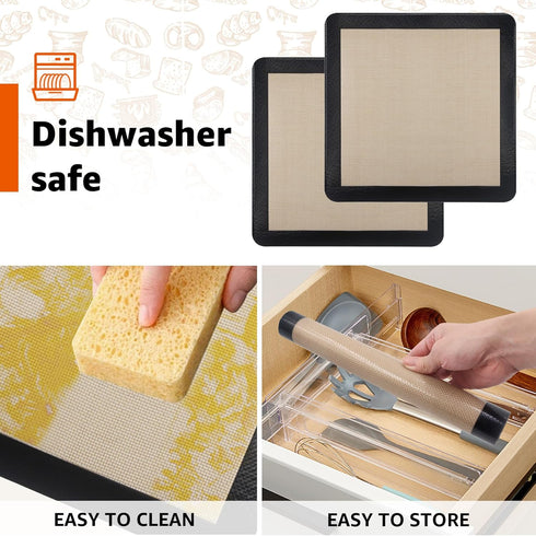 2 Pcs Silicone Baking Mats for 12 Inch Cake Pan, 11.75" Square Food Grade Non Slip Reusable Baking Sheets