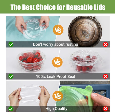 Silicone Stretch Lids for Food Storage, Reusable Elastic Bowl Covers for Containers, Food Grade Silicone Microwave Cover