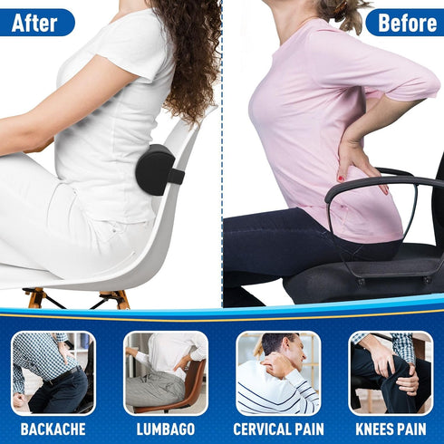 Lumbar Roll Support Pillow for Office Chair, Gaming Chair, Memory Foam Back Cushion with Washable Cover, Black