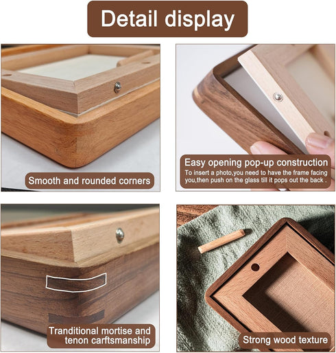 RRQKMBO 8x10 6x8,Rounded Natural Dark Walnut Solid Wood Picture Frames, Hand Make Crafted Original Wood Frame with Mat