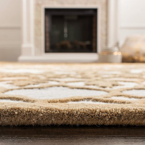 SAFAVIEH Bellagio Collection Accent Rug, 2' x 3', Handmade Medallion Wool, Ivory & Dark Beige