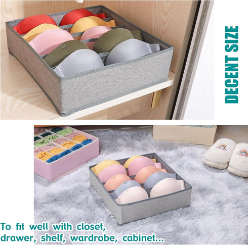 Bra Storage Drawers Organizer for Clothing, Foldable Storage Cube Bins for Bra, Socks, Underwear, 3 Pack (Grey)