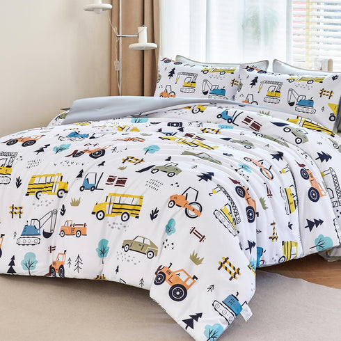Set 3-Piece Set WINLIFE Construction Twin Comforter for Boys Teen Kids Bedding Reversible Lightweight Microfiber Forest