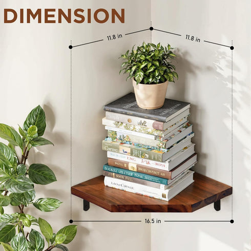 Set 2 11.8 16.5 inches Demigo Corner Shelf Wall Mount, of Solid Acacia Wood x Floating Corner Shelves, Smooth - Durable