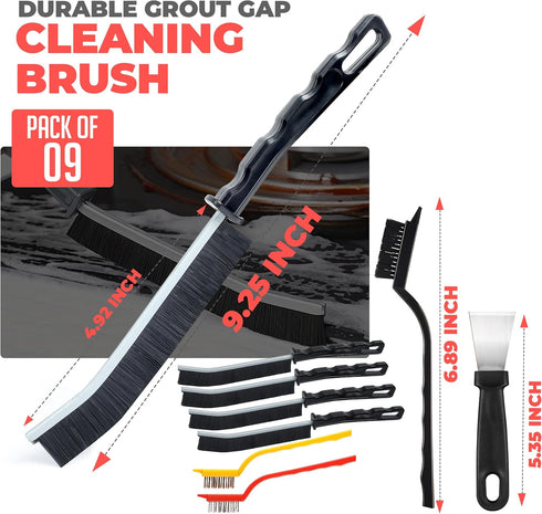 Scurvy 9Pcs Crevice Cleaning Brush, Multi-Purpse Hard Bristle Grout Brush for Cleaning Bathroom, Kitchen, Tiles