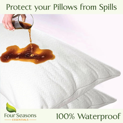 Four Seasons Essentials Body Size Waterproof Pillow Protector, Natural Viscose Bamboo Pillow Covers, Hypoallergenic