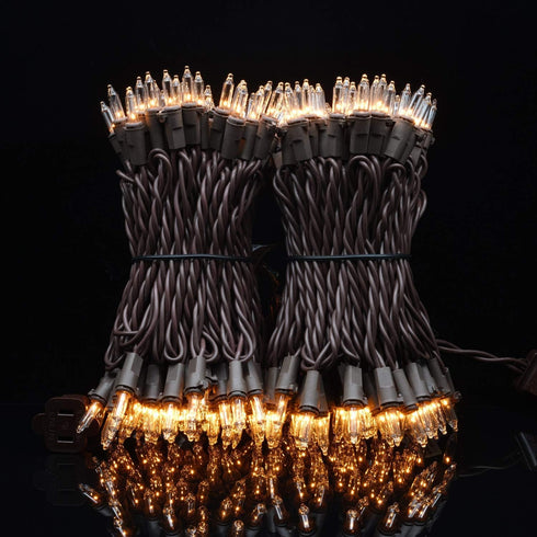 YULETIME Clear Christmas Lights with Brown Wire, 66 Feet 200 Count, Pack of 2 Sets 33 Ft Mini Light Set