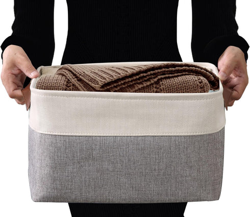 Closet 3 Pack) DECOMOMO Storage Baskets for Shelves - Fabric Storage Bins, Linen Organizers and Storage (Grey & White