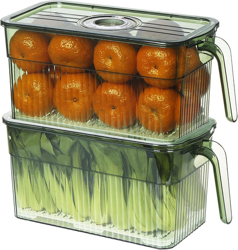 Loobuu 2 Pack Stackable Food Storage Containers, Produce Saver Boxes with Removable Drain Tray for Fridge