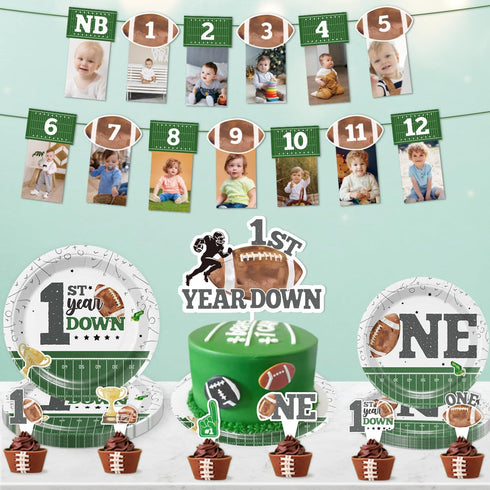 192pcs First Year Down Birthday Party Decorations Include Photo Banner High Chair Banner Backdrop Tablecloth Balloons