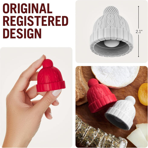 Set Beanie Cap Decorative Silicone Bottle Stopper in a Gift Box, of Two, Novelty Cork, Beverage and Wine Keeper