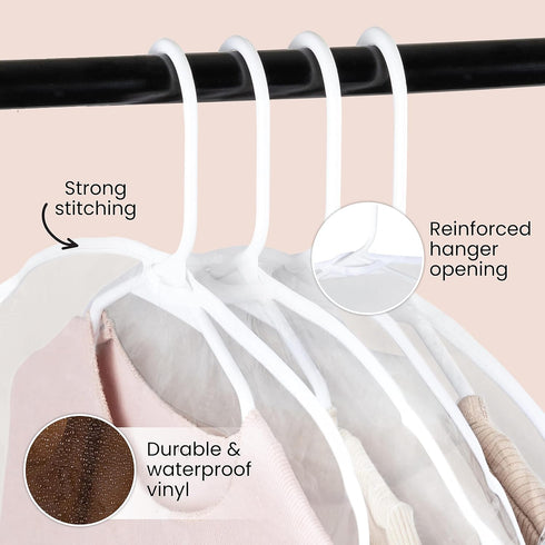 Handy Laundry Clear Vinyl Shoulder Covers, Set of 16 Garment Protectors for Suits, Dresses, and Blouses