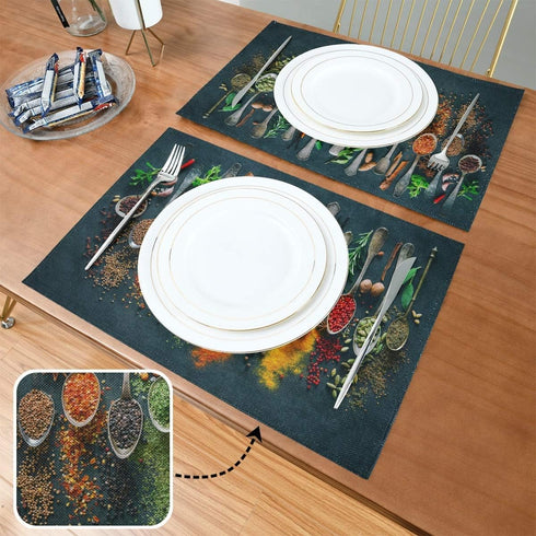 Cooking Herbs Spices Placemats Set of 4 Pepper Chili Table Mats Burlap Placemat Washable Non-Slip Heat Resistant Place Mats for Party Kitchen Dining Decorations 12 X 18 Inch by Vdsrup