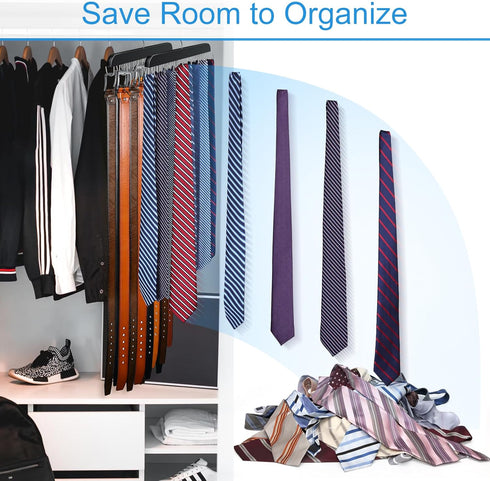 Belt Hanger for Closet, Max 42 Belts, Sturdy Wood Rack with 14 Hooks, Black, 1 Pack