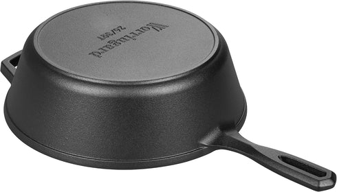 Pre-seasoned Cast Iron Double Dutch Oven Pot with Skillet Lid, 3 Quart for Bread Baking and Campfire Cooking.