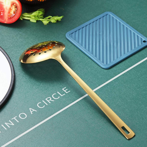 Gold Skimmer, Berglander Metal Strainer with Titanium Gold Plating, Kitchen Cooking Skimmer for Non-Stick Cookware