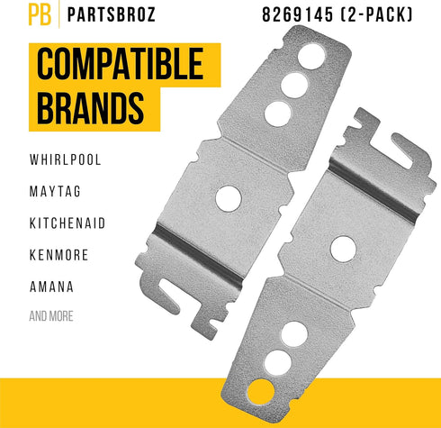 PartsBroz WP8269145 Dishwasher Bracket - 8269145 (2-Pack) Compatible with Whirlpool, KitchenAid, Kenmore, Maytag