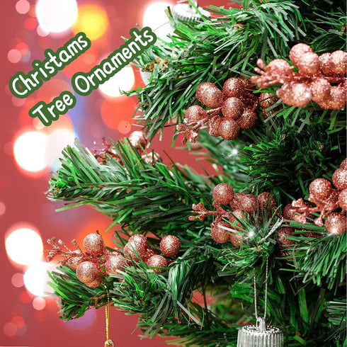 Crafare 24 Pack Rose Gold Christmas Glitter Berries Stems, Artificial Christmas Picks for Tree Ornaments, Crafts,