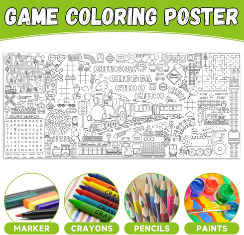 Train Giant Coloring Poster Train Large Versatile Activity Drawing Paper Coloring Tablecloth DIY Trains Theme Game