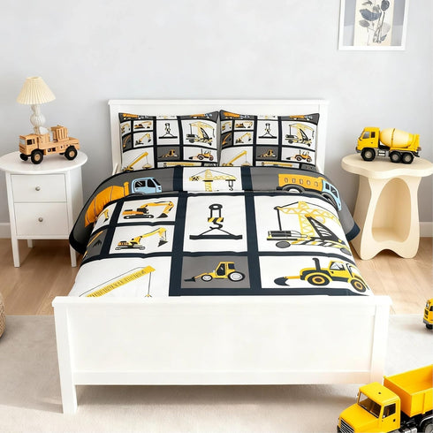Set Set Set 2Pcs Feelyou Boys Construction Bedding Twin Size Kids Machinery Truck Comforter for Children Construction