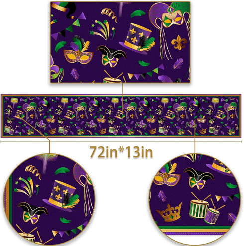 Pudodo Mardi Gras Table Runner - Carnival Mask Fleur De Lis Tablecloth for New Orleans Masquerade Party, Kitchen Dining