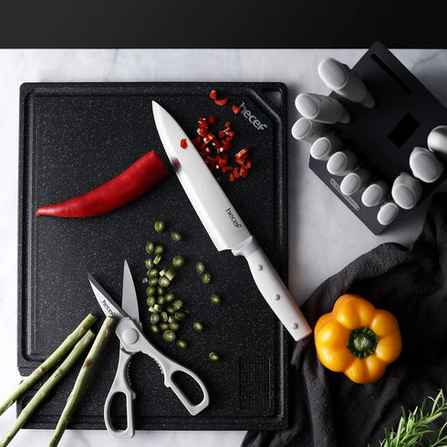 hecef 14 Pieces Kitchen Knife Block Set with Wooden Block & Sharpener, High Carbon Stainless Steel Cutlery Set
