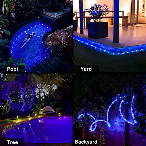 33FT 100 8 ANJAYLIA LED Solar Rope Lights Outdoor Waterproof, Solar Powered Rope String Lights with Modes for Outdoor
