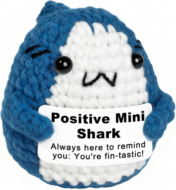 Positive Animals Crochet Shark Gift Mini Emotional Shark Plush with Support Message,