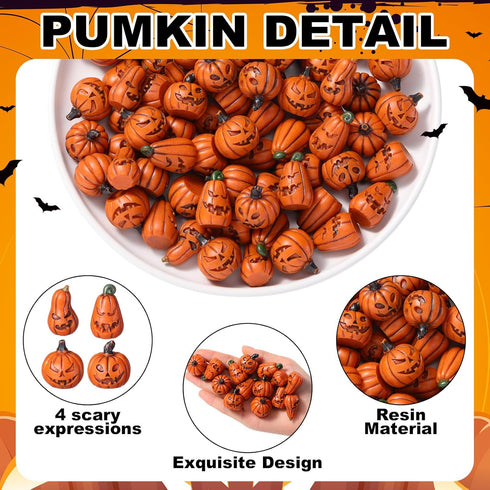Vertintong 80 Pcs Halloween Miniature Pumpkin Figurines Mini Resin Fake Pumpkin Creepy Craft for Halloween Village Doll