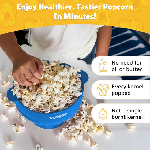 Popco Silicone Popcorn Maker - Microwave Popcorn Popper with Handles, 15-Cup Capacity - Light Blue